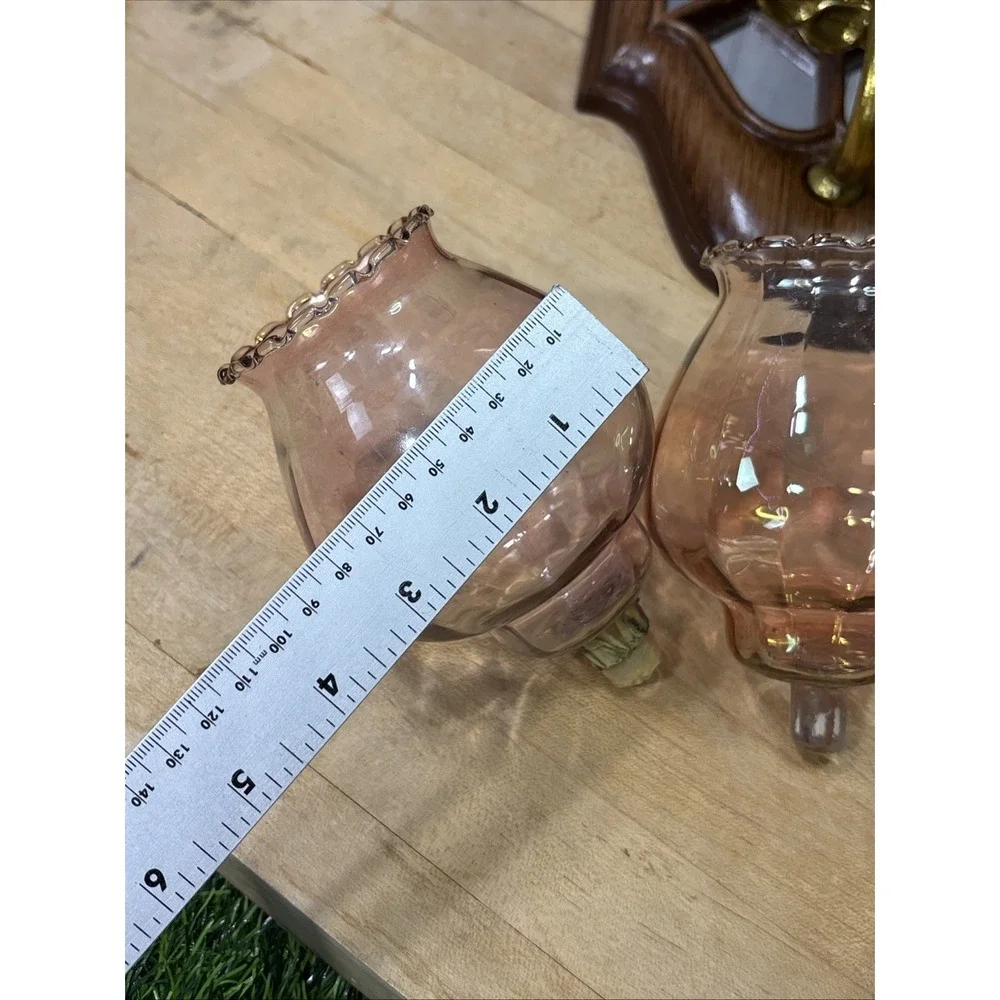 Vintage Gothic Cathedral Wall Sconces Pink Hurricane Glass Mirror Set Of 2